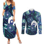 Personalised Torres Strait Islander Flag Day Couples Matching Summer Maxi Dress and Long Sleeve Button Shirt Aboriginal Sea Turtle And Dhari
