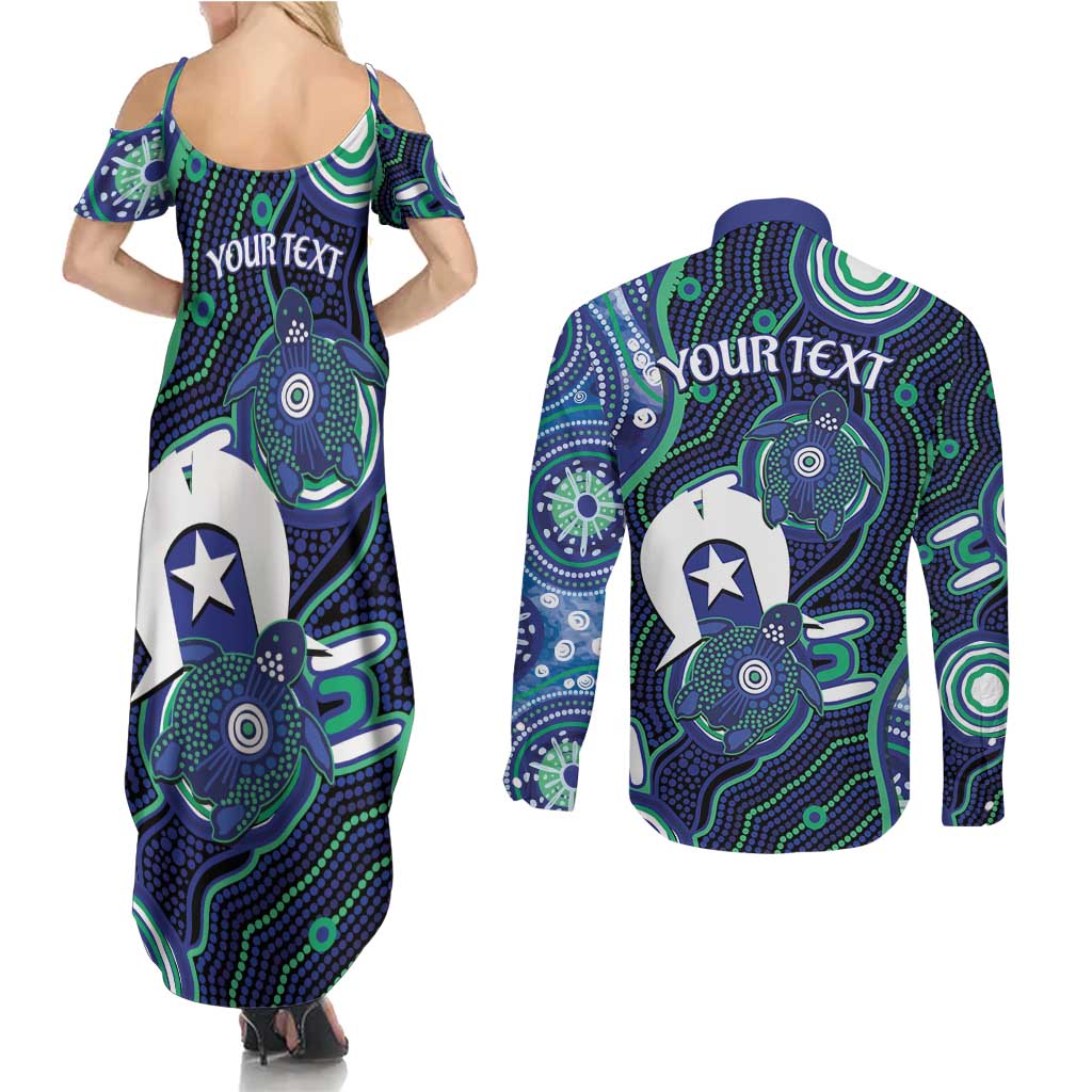 Personalised Torres Strait Islander Flag Day Couples Matching Summer Maxi Dress and Long Sleeve Button Shirt Aboriginal Sea Turtle And Dhari