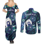 Personalised Torres Strait Islander Flag Day Couples Matching Summer Maxi Dress and Long Sleeve Button Shirt Aboriginal Sea Turtle And Dhari
