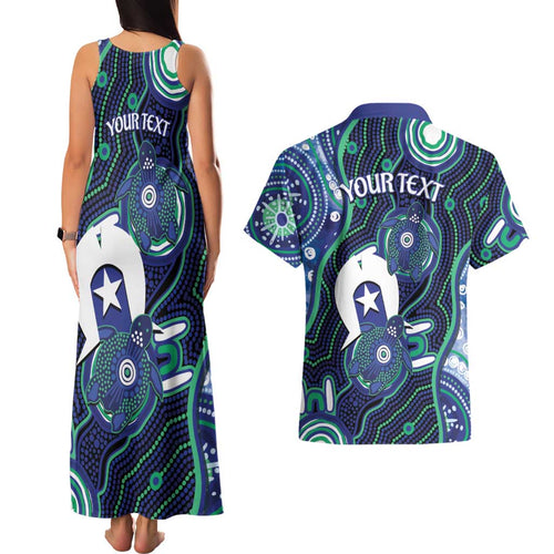 Personalised Torres Strait Islander Flag Day Couples Matching Tank Maxi Dress and Hawaiian Shirt Aboriginal Sea Turtle And Dhari