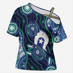 Personalised Torres Strait Islander Flag Day Cross Shoulder Shirt Aboriginal Sea Turtle And Dhari