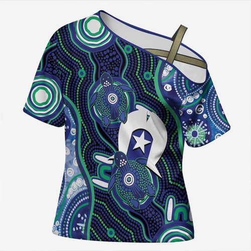 Personalised Torres Strait Islander Flag Day Cross Shoulder Shirt Aboriginal Sea Turtle And Dhari