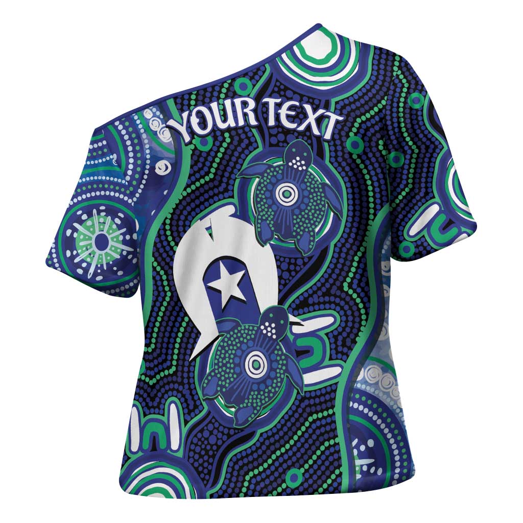 Personalised Torres Strait Islander Flag Day Cross Shoulder Shirt Aboriginal Sea Turtle And Dhari