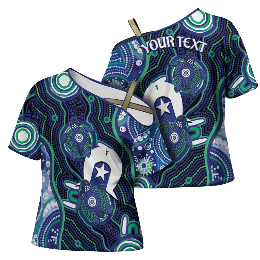 Personalised Torres Strait Islander Flag Day Cross Shoulder Shirt Aboriginal Sea Turtle And Dhari