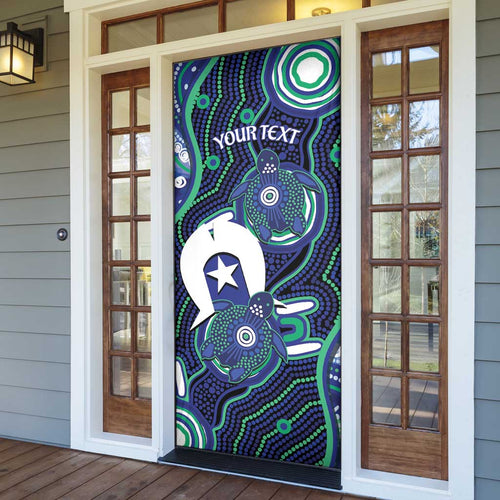 Personalised Torres Strait Islander Flag Day Door Cover Aboriginal Sea Turtle And Dhari