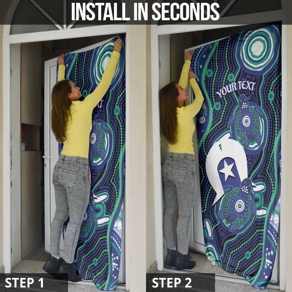 Personalised Torres Strait Islander Flag Day Door Cover Aboriginal Sea Turtle And Dhari