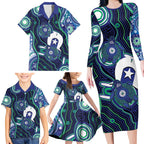 Personalised Torres Strait Islander Flag Day Family Matching Long Sleeve Bodycon Dress and Hawaiian Shirt Aboriginal Sea Turtle And Dhari