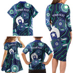 Personalised Torres Strait Islander Flag Day Family Matching Long Sleeve Bodycon Dress and Hawaiian Shirt Aboriginal Sea Turtle And Dhari