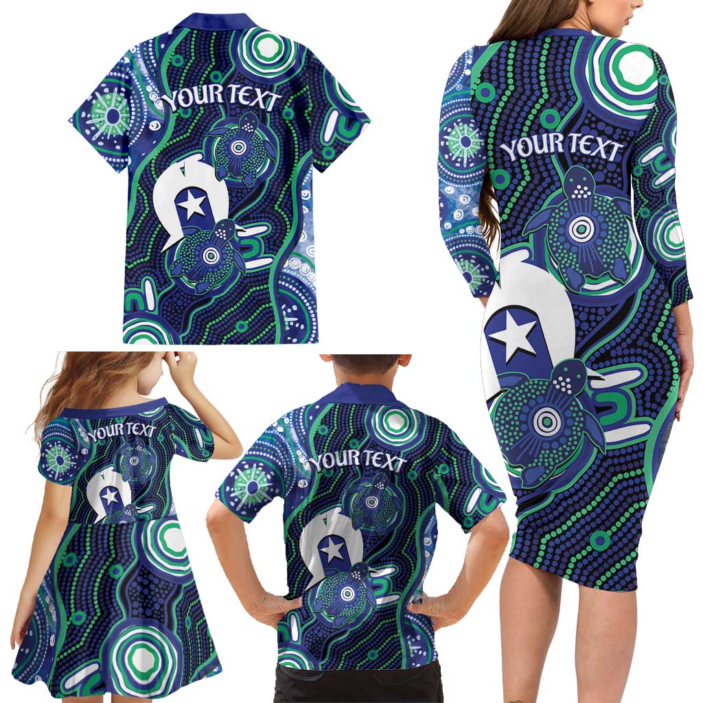 Personalised Torres Strait Islander Flag Day Family Matching Long Sleeve Bodycon Dress and Hawaiian Shirt Aboriginal Sea Turtle And Dhari