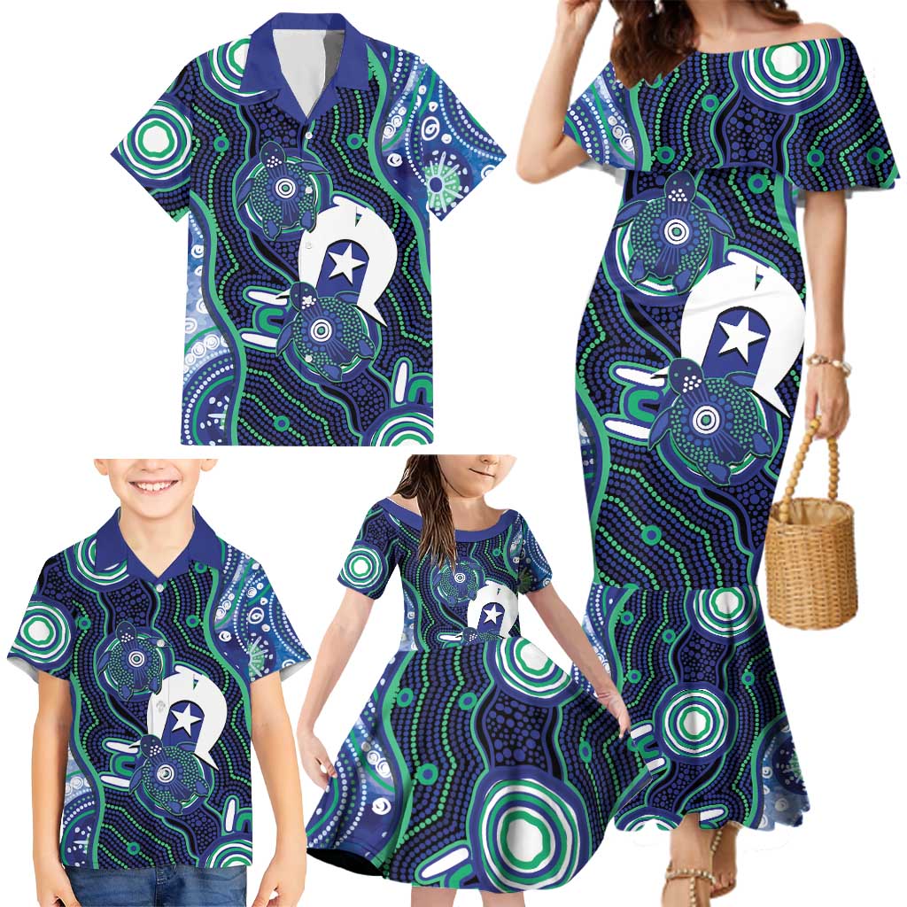 Personalised Torres Strait Islander Flag Day Family Matching Mermaid Dress and Hawaiian Shirt Aboriginal Sea Turtle And Dhari