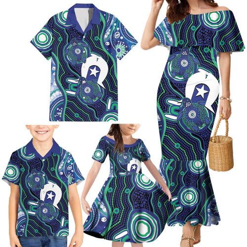 Personalised Torres Strait Islander Flag Day Family Matching Mermaid Dress and Hawaiian Shirt Aboriginal Sea Turtle And Dhari