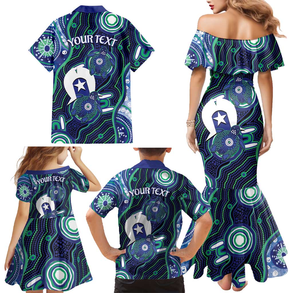 Personalised Torres Strait Islander Flag Day Family Matching Mermaid Dress and Hawaiian Shirt Aboriginal Sea Turtle And Dhari