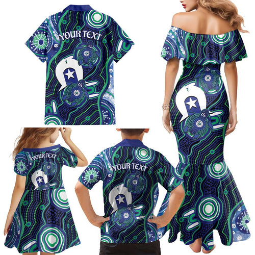 Personalised Torres Strait Islander Flag Day Family Matching Mermaid Dress and Hawaiian Shirt Aboriginal Sea Turtle And Dhari