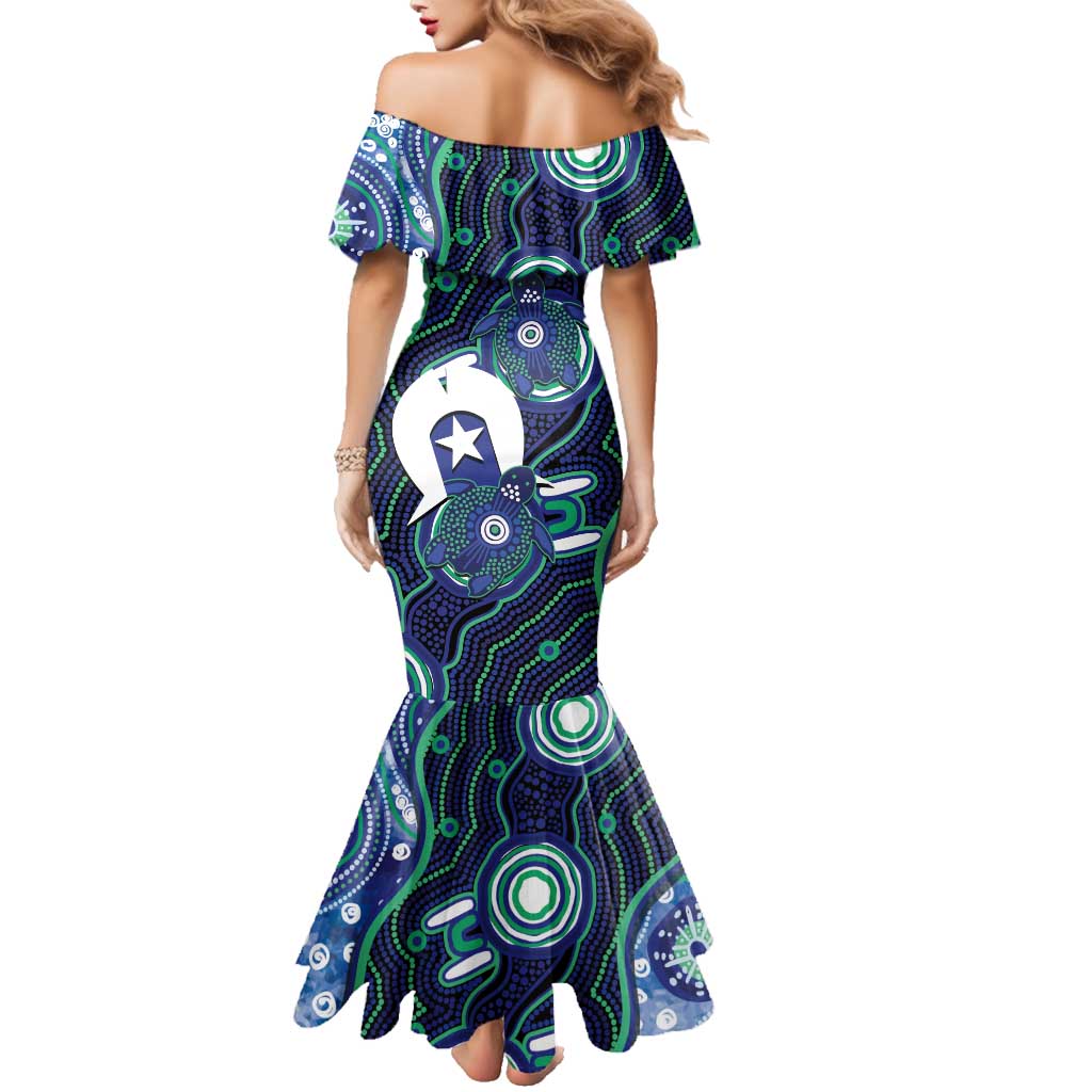 Personalised Torres Strait Islander Flag Day Family Matching Mermaid Dress and Hawaiian Shirt Aboriginal Sea Turtle And Dhari
