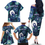 Personalised Torres Strait Islander Flag Day Family Matching Off The Shoulder Long Sleeve Dress and Hawaiian Shirt Aboriginal Sea Turtle And Dhari