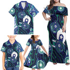 Personalised Torres Strait Islander Flag Day Family Matching Off Shoulder Maxi Dress and Hawaiian Shirt Aboriginal Sea Turtle And Dhari