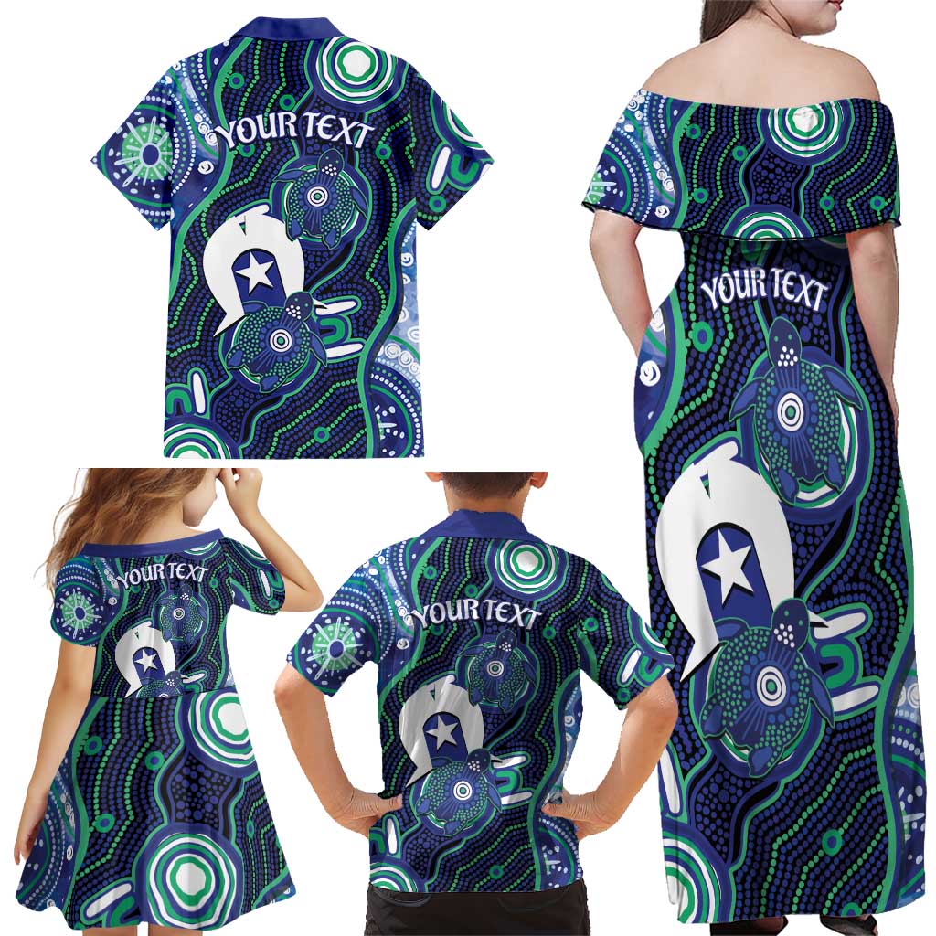 Personalised Torres Strait Islander Flag Day Family Matching Off Shoulder Maxi Dress and Hawaiian Shirt Aboriginal Sea Turtle And Dhari