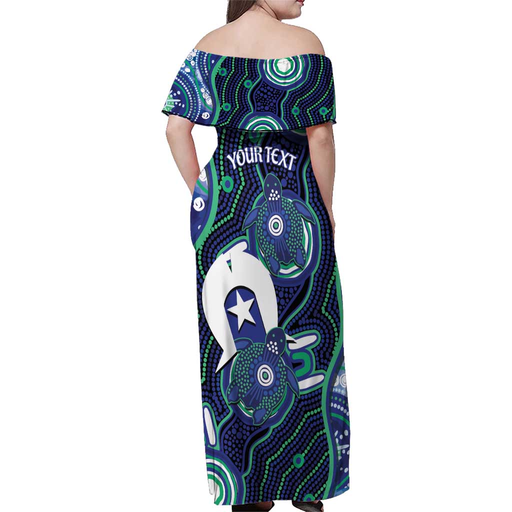 Personalised Torres Strait Islander Flag Day Family Matching Off Shoulder Maxi Dress and Hawaiian Shirt Aboriginal Sea Turtle And Dhari