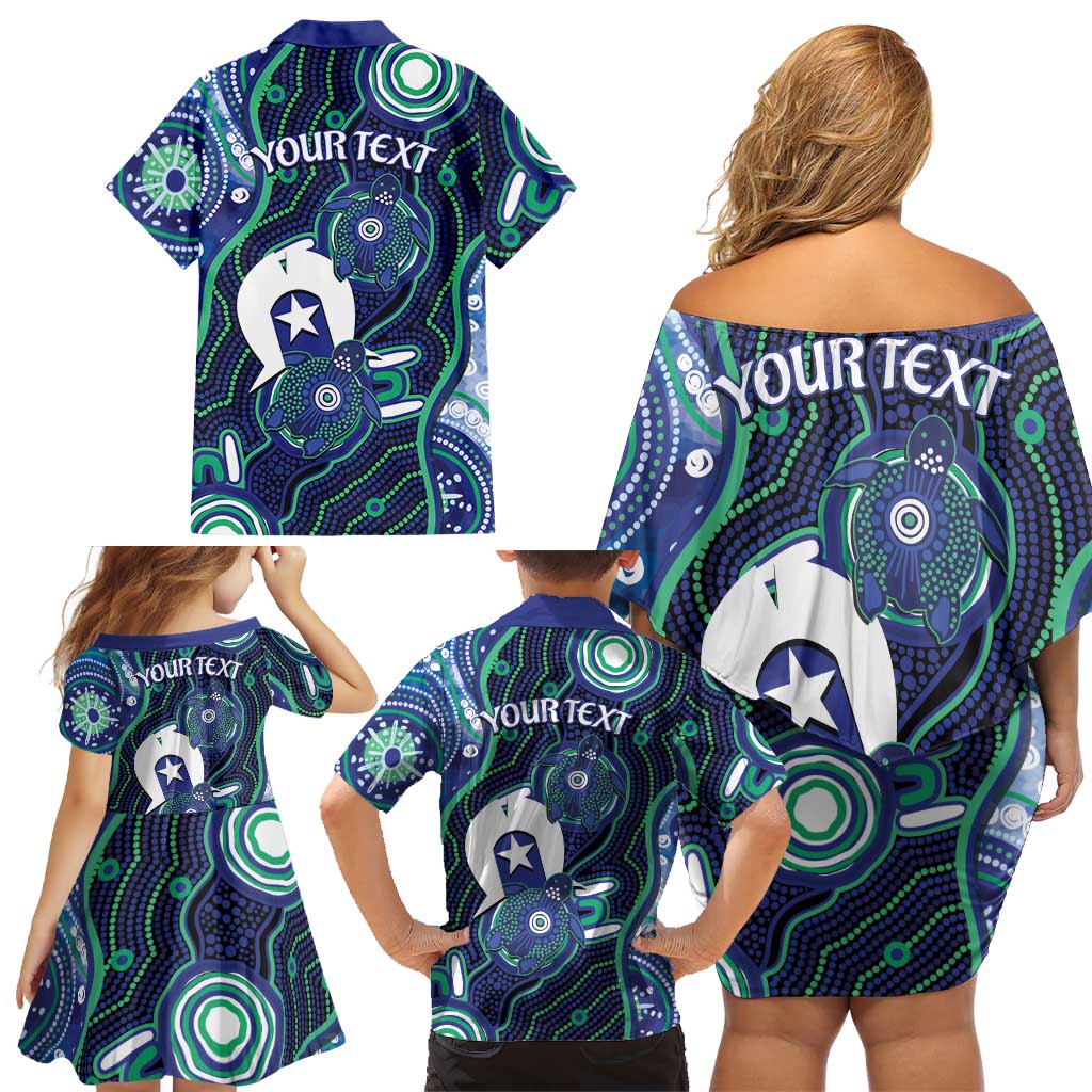 Personalised Torres Strait Islander Flag Day Family Matching Off Shoulder Short Dress and Hawaiian Shirt Aboriginal Sea Turtle And Dhari