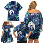 Personalised Torres Strait Islander Flag Day Family Matching Off Shoulder Short Dress and Hawaiian Shirt Aboriginal Sea Turtle And Dhari