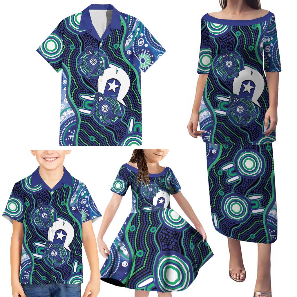 Personalised Torres Strait Islander Flag Day Family Matching Puletasi and Hawaiian Shirt Aboriginal Sea Turtle And Dhari