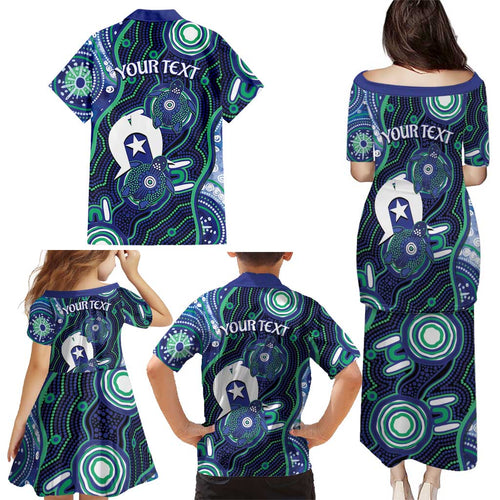 Personalised Torres Strait Islander Flag Day Family Matching Puletasi and Hawaiian Shirt Aboriginal Sea Turtle And Dhari