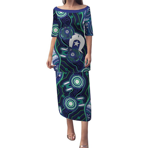 Personalised Torres Strait Islander Flag Day Family Matching Puletasi and Hawaiian Shirt Aboriginal Sea Turtle And Dhari