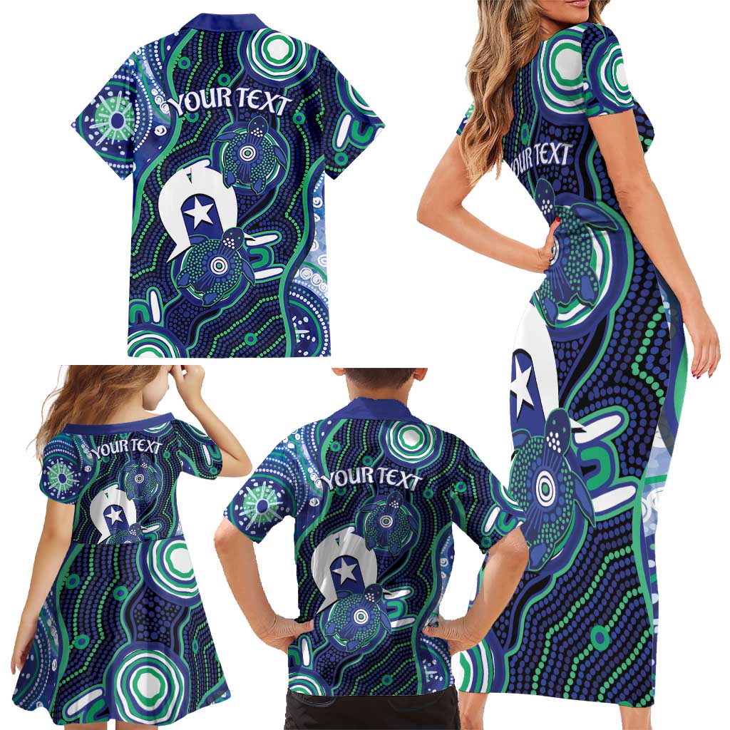 Personalised Torres Strait Islander Flag Day Family Matching Short Sleeve Bodycon Dress and Hawaiian Shirt Aboriginal Sea Turtle And Dhari