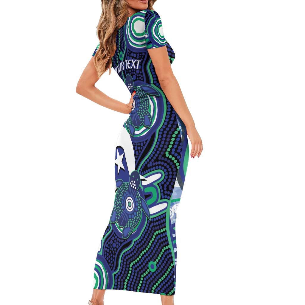 Personalised Torres Strait Islander Flag Day Family Matching Short Sleeve Bodycon Dress and Hawaiian Shirt Aboriginal Sea Turtle And Dhari