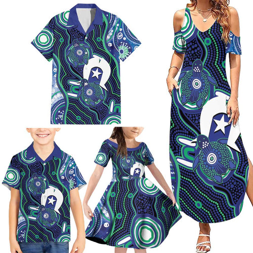 Personalised Torres Strait Islander Flag Day Family Matching Summer Maxi Dress and Hawaiian Shirt Aboriginal Sea Turtle And Dhari