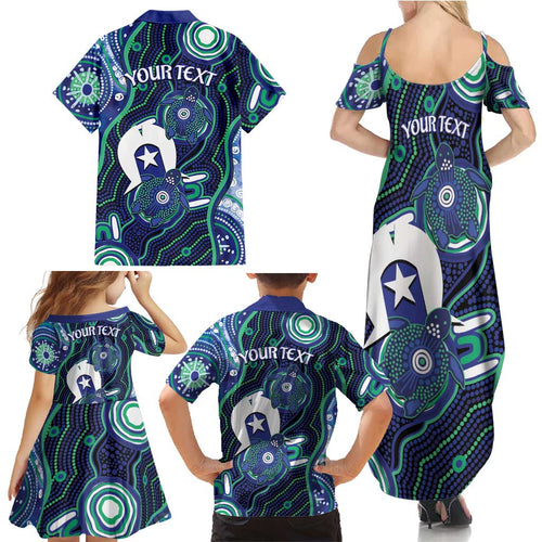 Personalised Torres Strait Islander Flag Day Family Matching Summer Maxi Dress and Hawaiian Shirt Aboriginal Sea Turtle And Dhari