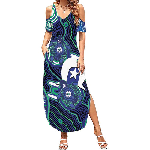 Personalised Torres Strait Islander Flag Day Family Matching Summer Maxi Dress and Hawaiian Shirt Aboriginal Sea Turtle And Dhari
