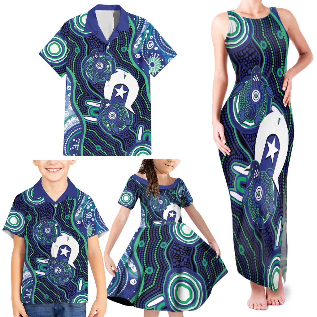 Personalised Torres Strait Islander Flag Day Family Matching Tank Maxi Dress and Hawaiian Shirt Aboriginal Sea Turtle And Dhari