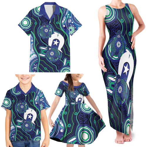 Personalised Torres Strait Islander Flag Day Family Matching Tank Maxi Dress and Hawaiian Shirt Aboriginal Sea Turtle And Dhari