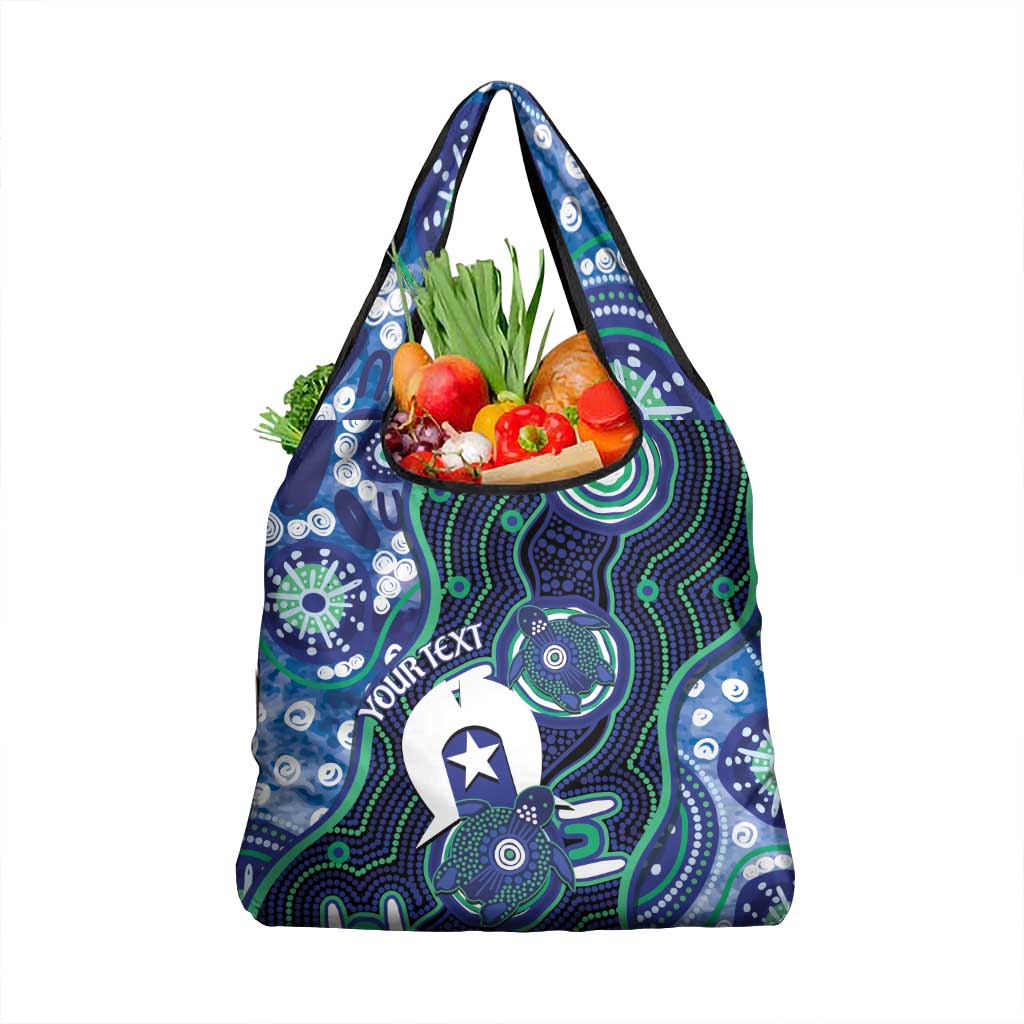 Personalised Torres Strait Islander Flag Day Grocery Bag Aboriginal Sea Turtle And Dhari