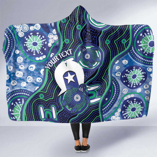 Personalised Torres Strait Islander Flag Day Hooded Blanket Aboriginal Sea Turtle And Dhari