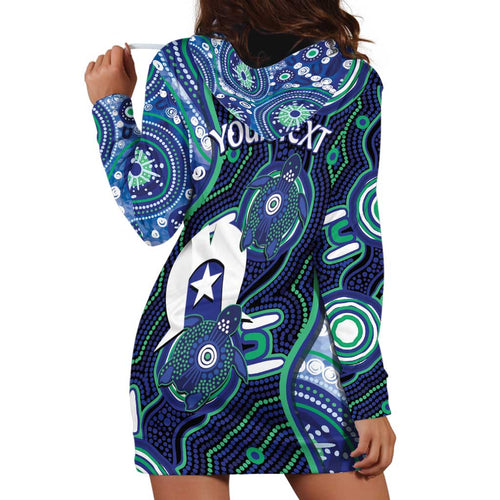 Personalised Torres Strait Islander Flag Day Hoodie Dress Aboriginal Sea Turtle And Dhari
