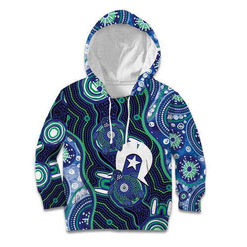 Personalised Torres Strait Islander Flag Day Kid Hoodie Aboriginal Sea Turtle And Dhari