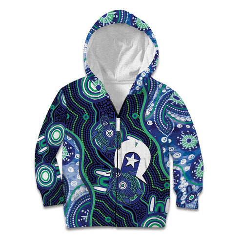Personalised Torres Strait Islander Flag Day Kid Hoodie Aboriginal Sea Turtle And Dhari