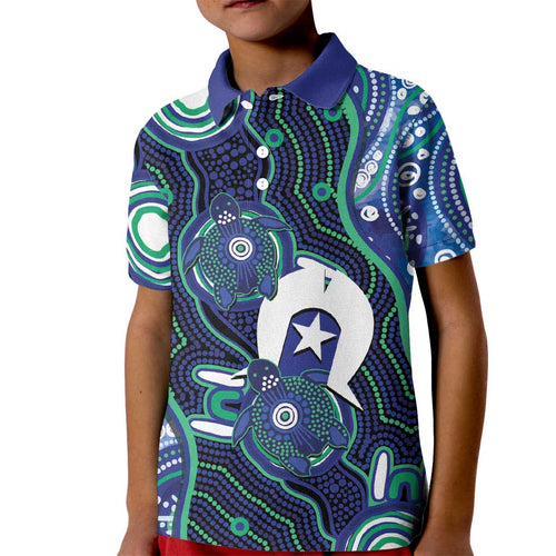 Personalised Torres Strait Islander Flag Day Kid Polo Shirt Aboriginal Sea Turtle And Dhari