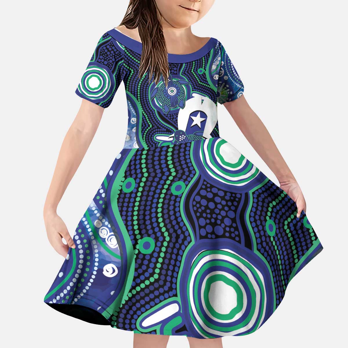 Personalised Torres Strait Islander Flag Day Kid Short Sleeve Dress Aboriginal Sea Turtle And Dhari