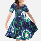 Personalised Torres Strait Islander Flag Day Kid Short Sleeve Dress Aboriginal Sea Turtle And Dhari