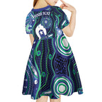 Personalised Torres Strait Islander Flag Day Kid Short Sleeve Dress Aboriginal Sea Turtle And Dhari