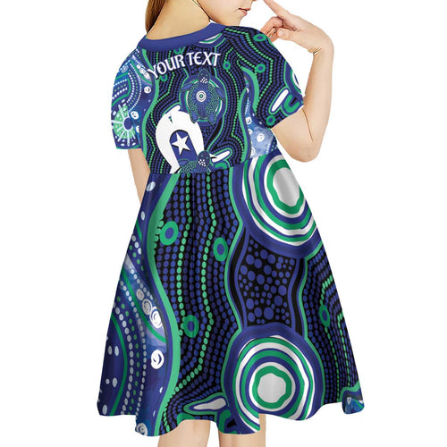 Personalised Torres Strait Islander Flag Day Kid Short Sleeve Dress Aboriginal Sea Turtle And Dhari