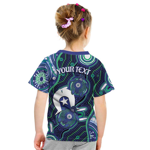 Personalised Torres Strait Islander Flag Day Kid T Shirt Aboriginal Sea Turtle And Dhari