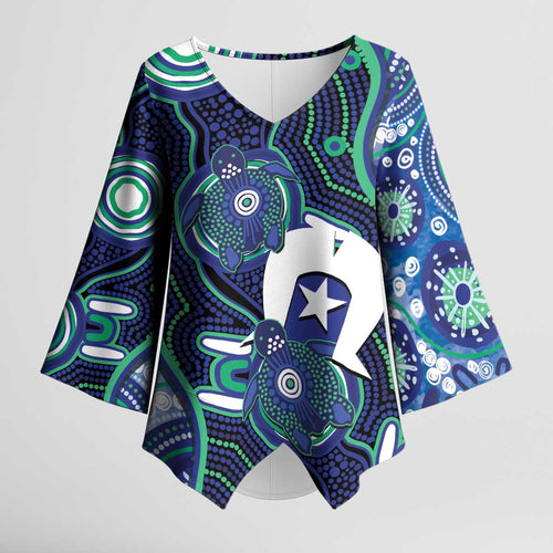 Personalised Torres Strait Islander Flag Day Kimono Sleeve Blouse Aboriginal Sea Turtle And Dhari