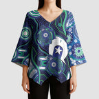 Personalised Torres Strait Islander Flag Day Kimono Sleeve Blouse Aboriginal Sea Turtle And Dhari