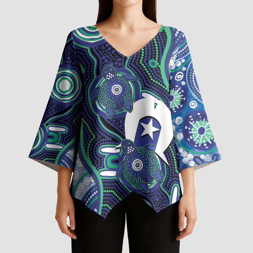 Personalised Torres Strait Islander Flag Day Kimono Sleeve Blouse Aboriginal Sea Turtle And Dhari