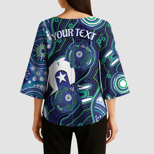 Personalised Torres Strait Islander Flag Day Kimono Sleeve Blouse Aboriginal Sea Turtle And Dhari