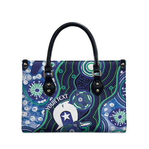 Personalised Torres Strait Islander Flag Day Leather Bag Aboriginal Sea Turtle And Dhari